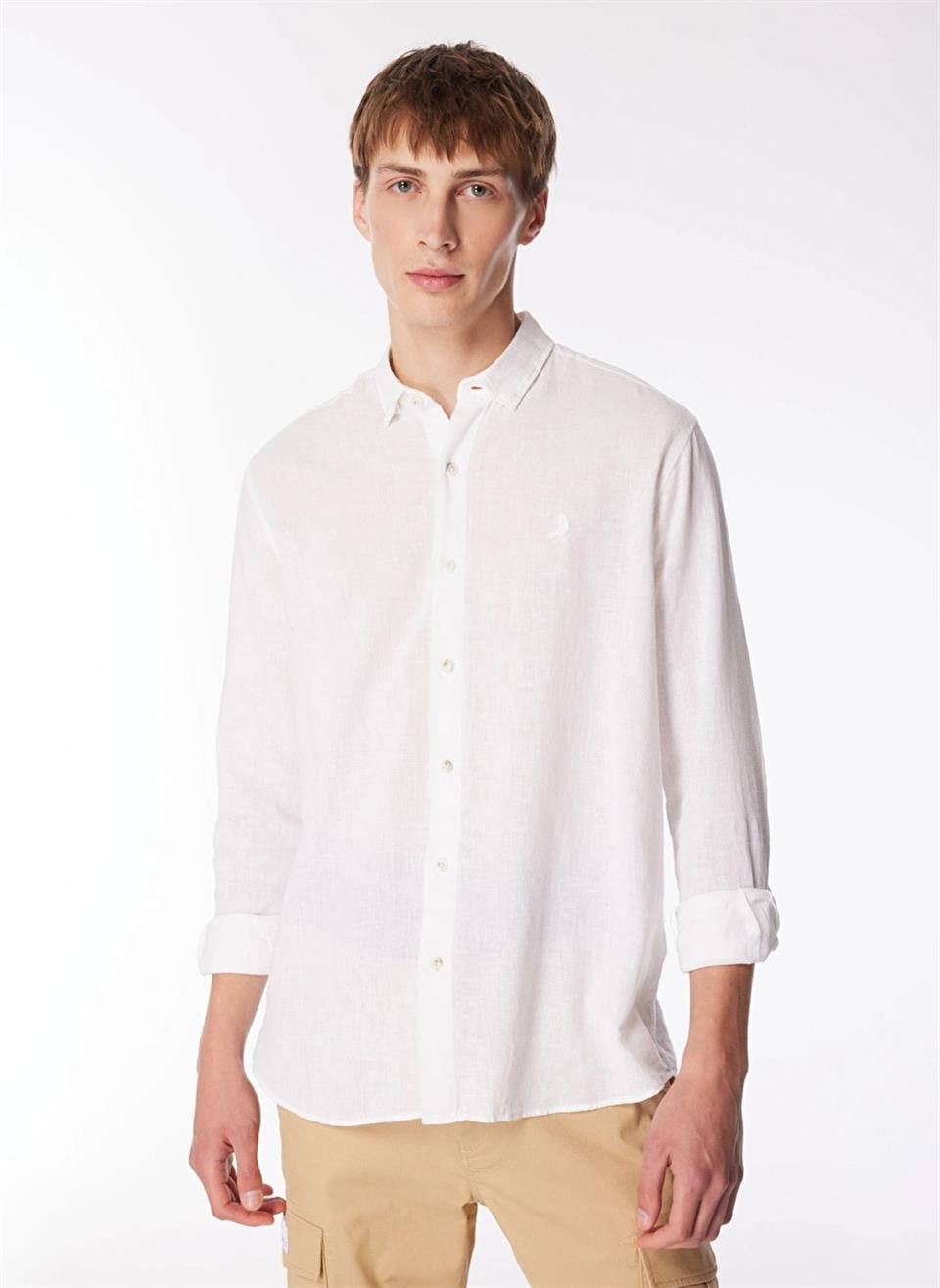 Yakası Alttan Britli Regular Fit Basic Erkek Gömlek