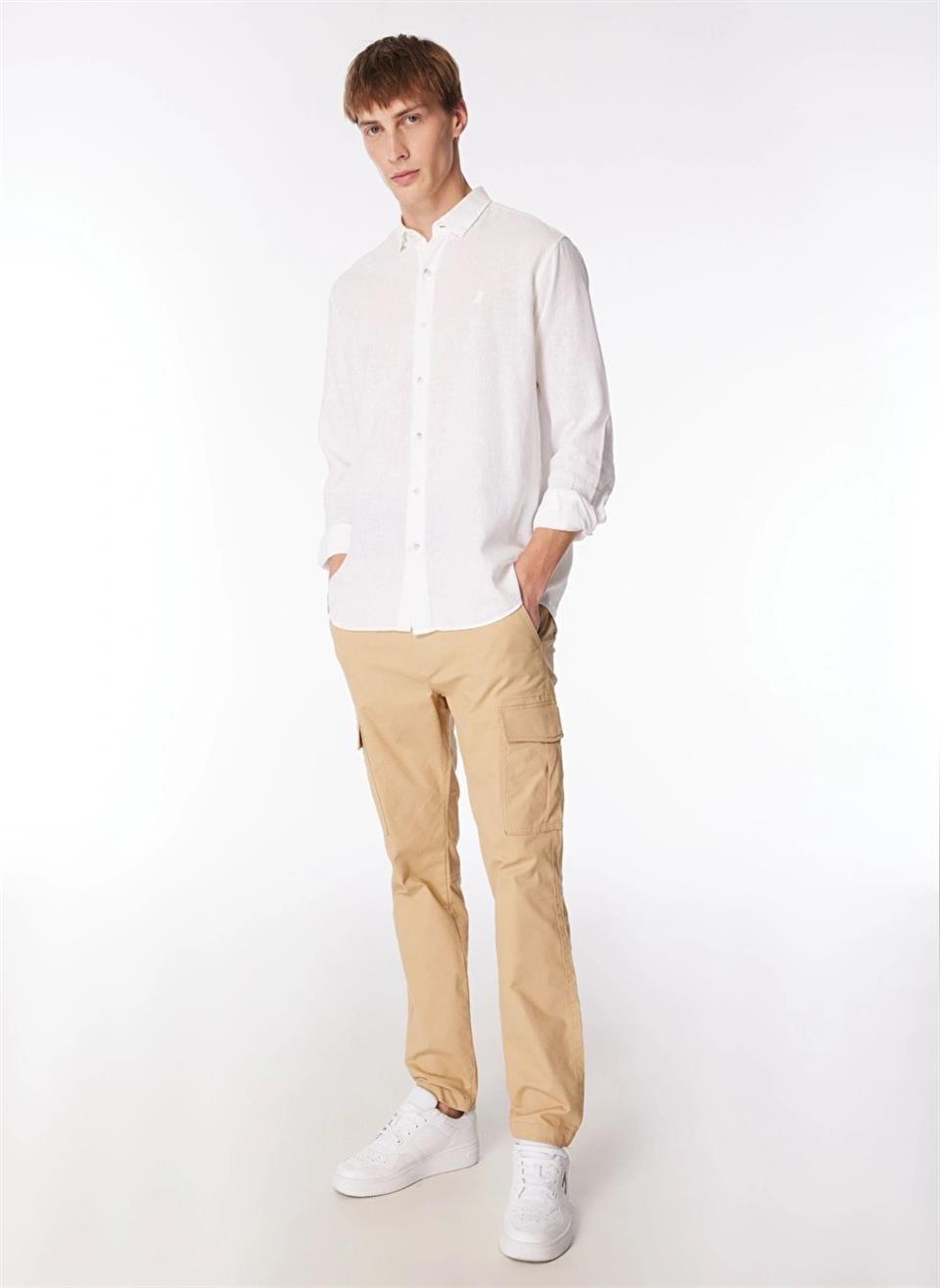 Yakası Alttan Britli Regular Fit Basic Erkek Gömlek