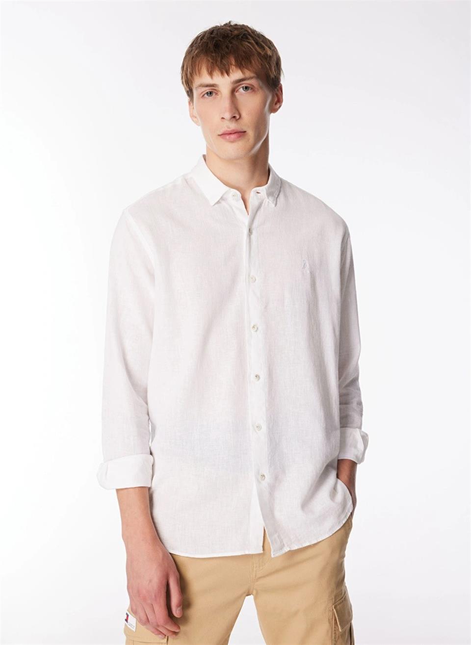 Yakası Alttan Britli Regular Fit Basic Erkek Gömlek