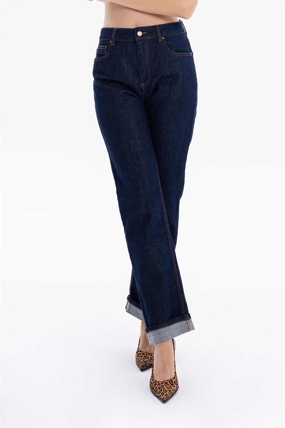 Yüksek Bel Straight Fit Denim Kadın Jean Pantolon