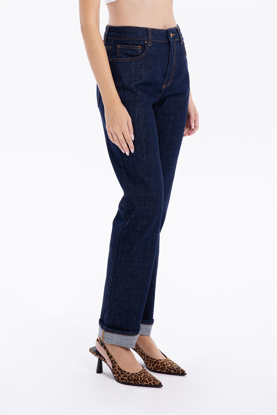 Yüksek Bel Straight Fit Denim Kadın Jean Pantolon