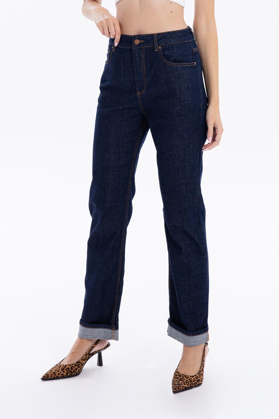 Yüksek Bel Straight Fit Denim Kadın Jean Pantolon