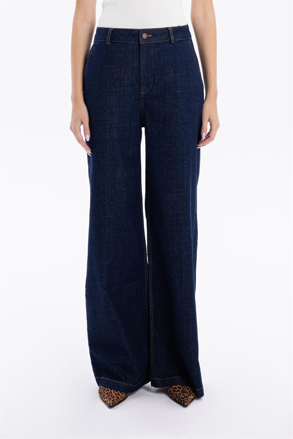 Yüksek Bel Wide Leg Bol Paça Denim Kadın Jean Pantolon