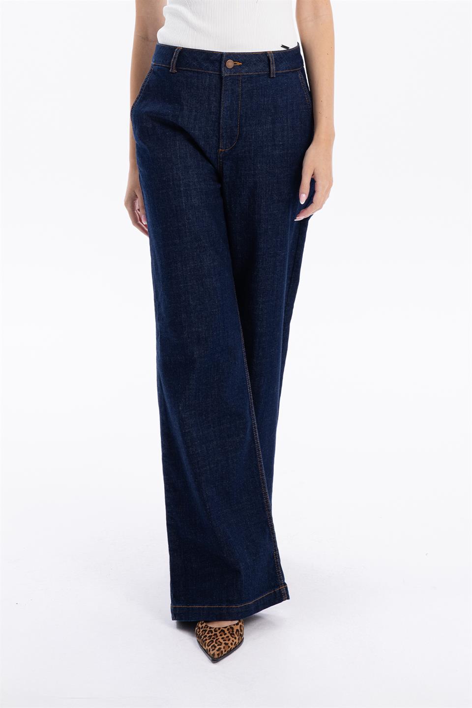 Yüksek Bel Wide Leg Bol Paça Denim Kadın Jean Pantolon