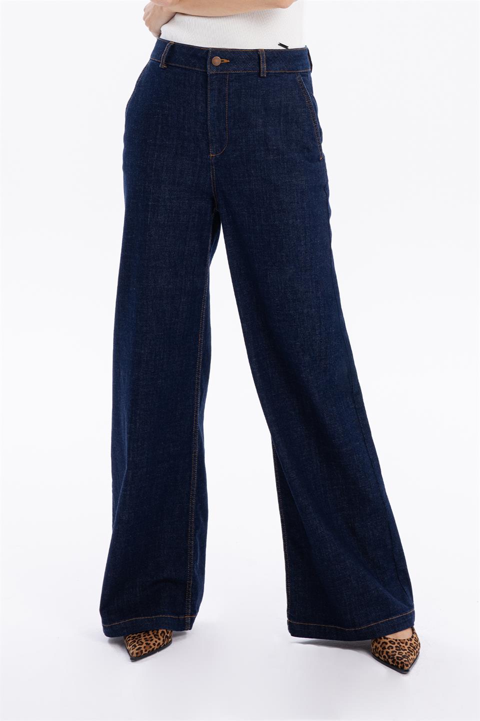 Yüksek Bel Wide Leg Bol Paça Denim Kadın Jean Pantolon