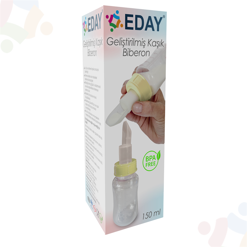 Kaşık Biberon EDAY  EASYCUP Geliştirilmiş Sarı Kapak Kaşık Biberon 150ML - Aynı Gün Kargo