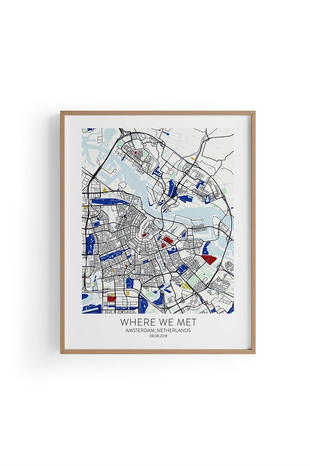 AMSTERDAM Harita Şehir Siyah Çerçeve Fine art Print Baskı Tablo Duvar Dekorasyon ürünü Poster
