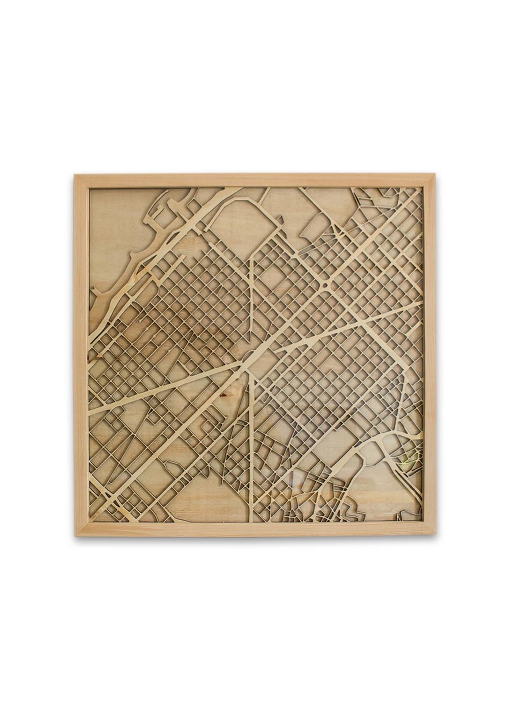 Barcelona Framed Wooden City Map