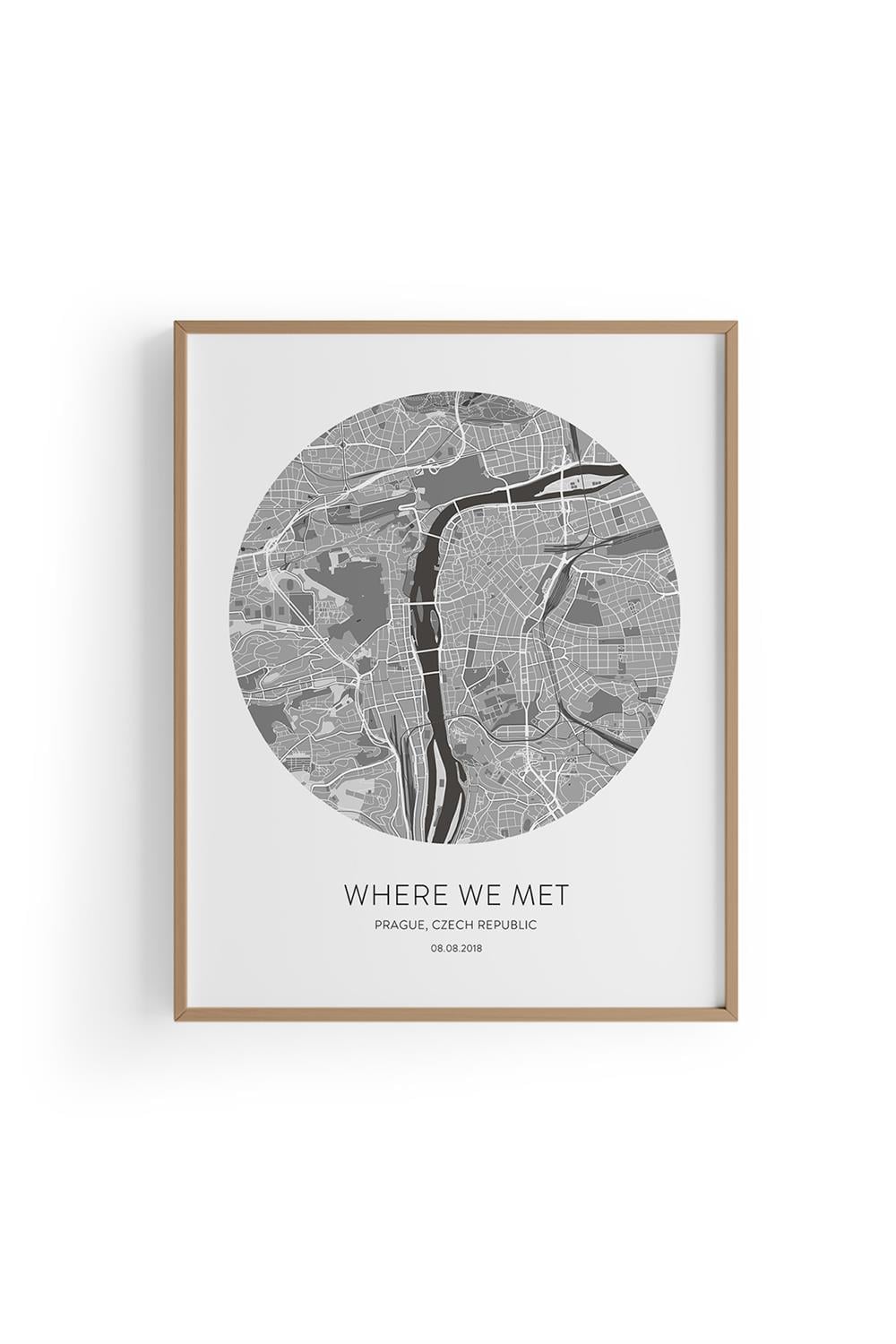 PRAGUE  Harita Şehir Siyah Çerçeve Fine art Print Baskı Tablo Duvar Dekorasyon ürünü Poster
