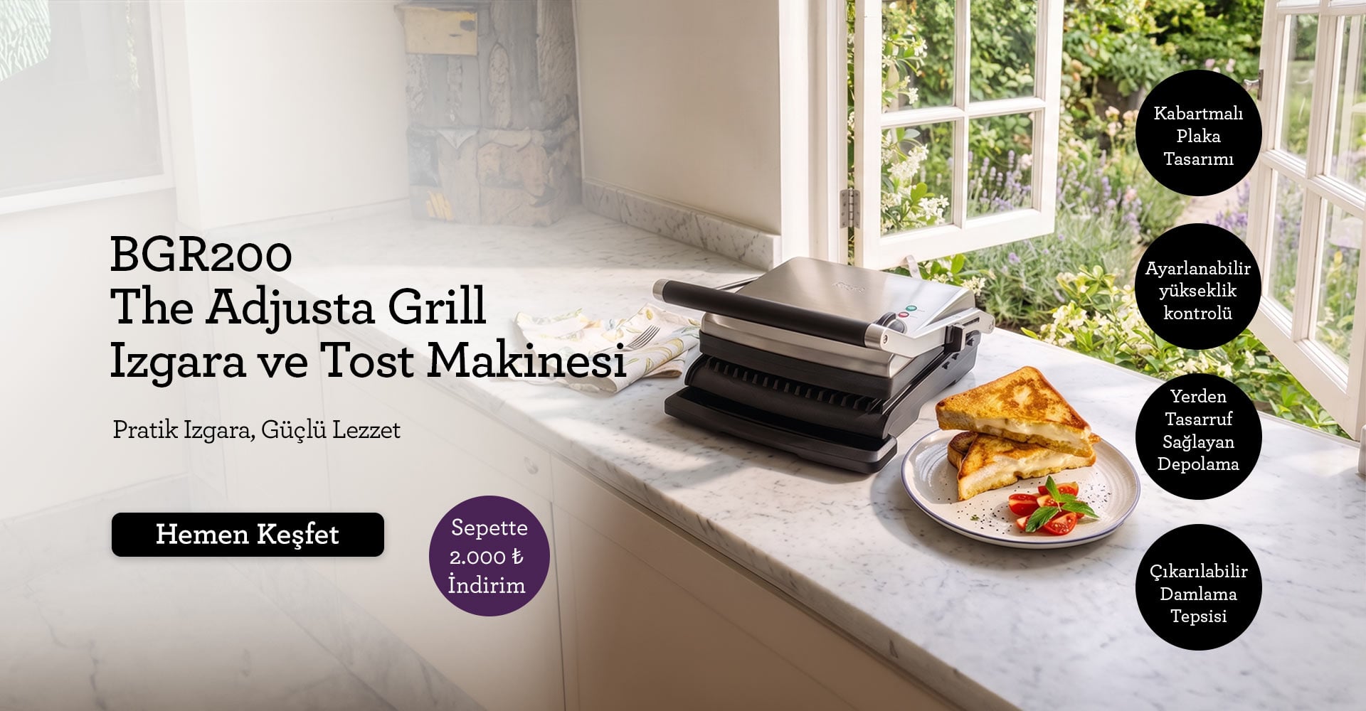 Sage BGR200 The Adjusta Grill Izgara ve Tost Makinesi