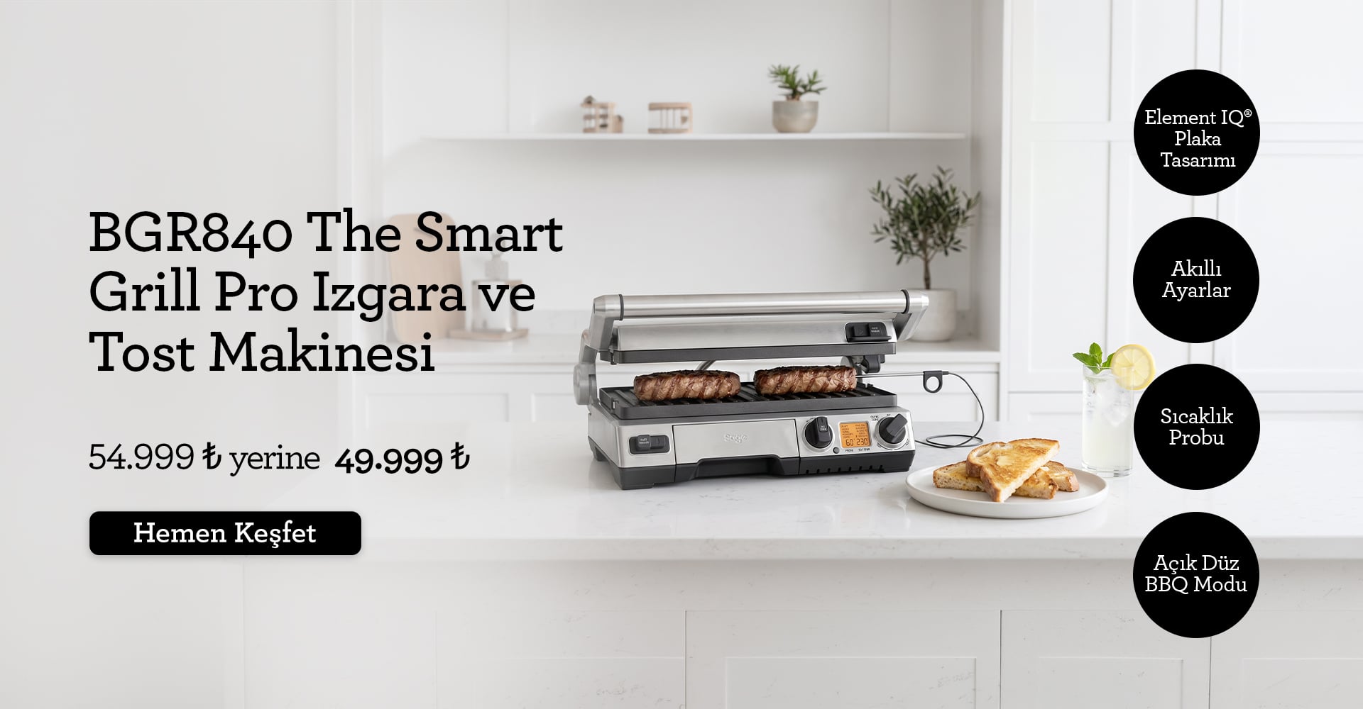 Sage BGR840 The Smart Grill Pro Izgara ve Tost Makinesi