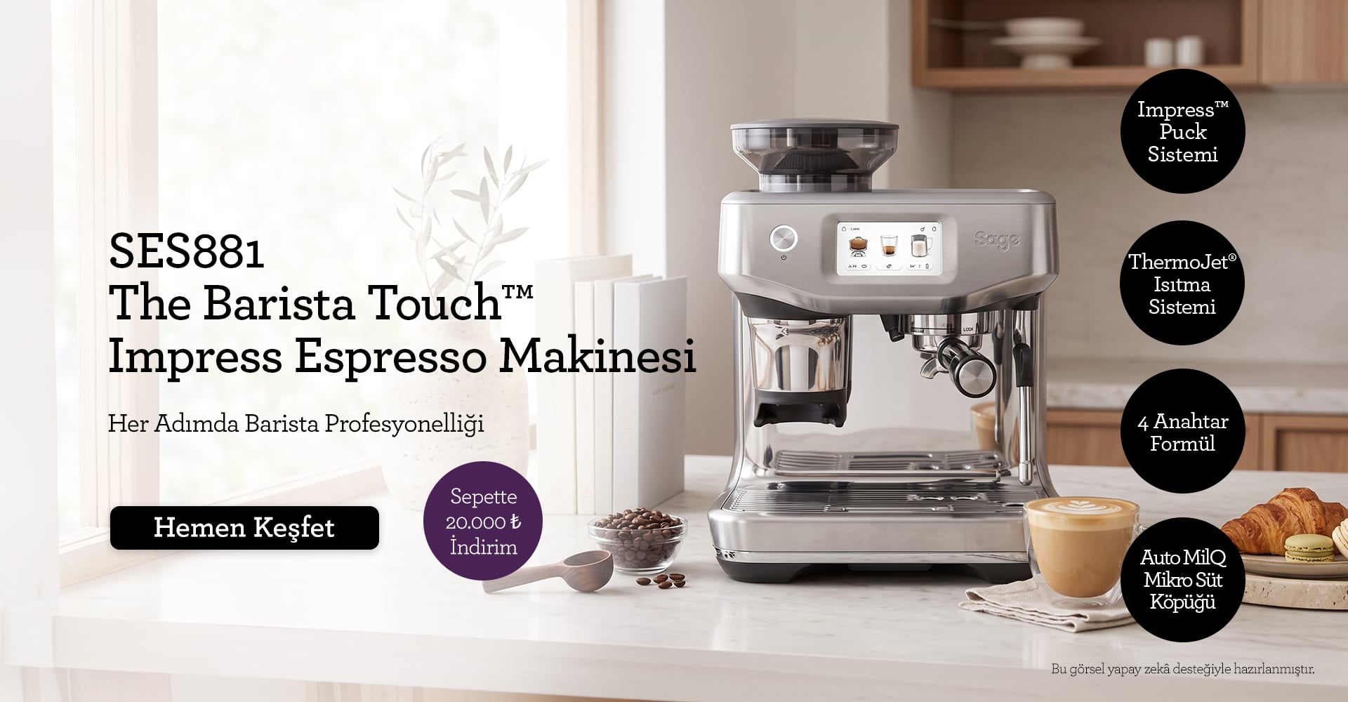 Sage SES881 BSS The Barista Touch™ Impress Espresso Makinesi