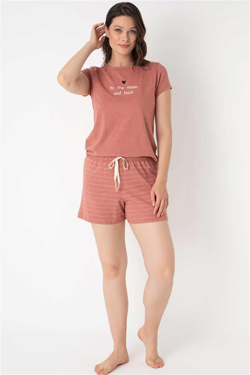 Anıl 9860 kısa kol Bisiklet Yaka cotton çizgili Kışlık Örme Normal Bel Pijama Takımı