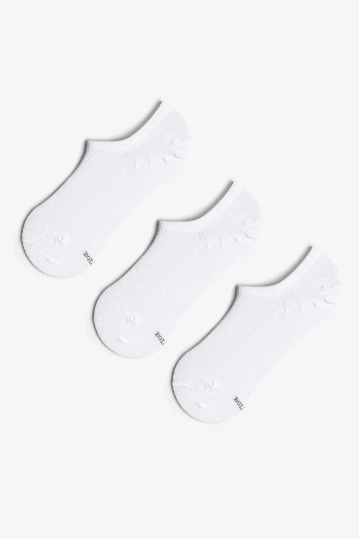 Beyaz 3 Çift Premium Pamuklu Sneaker Çorap