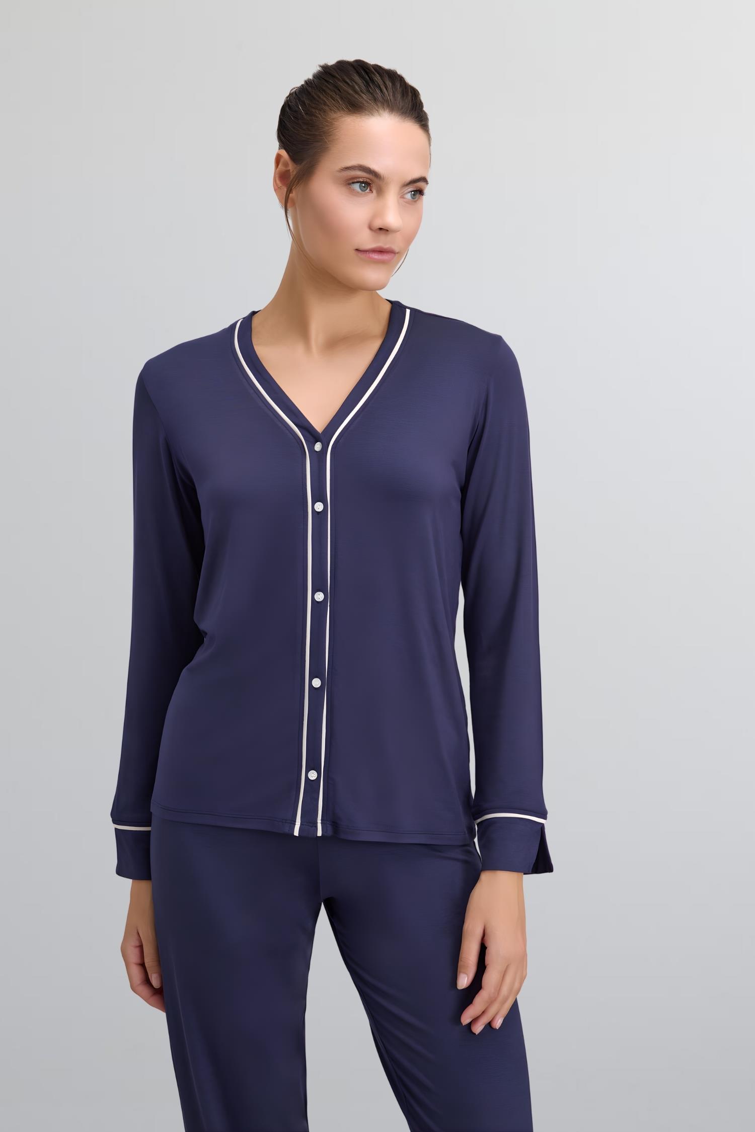 Kadın Uzun Kol Gömlek ve Pantolon Pijama Takım