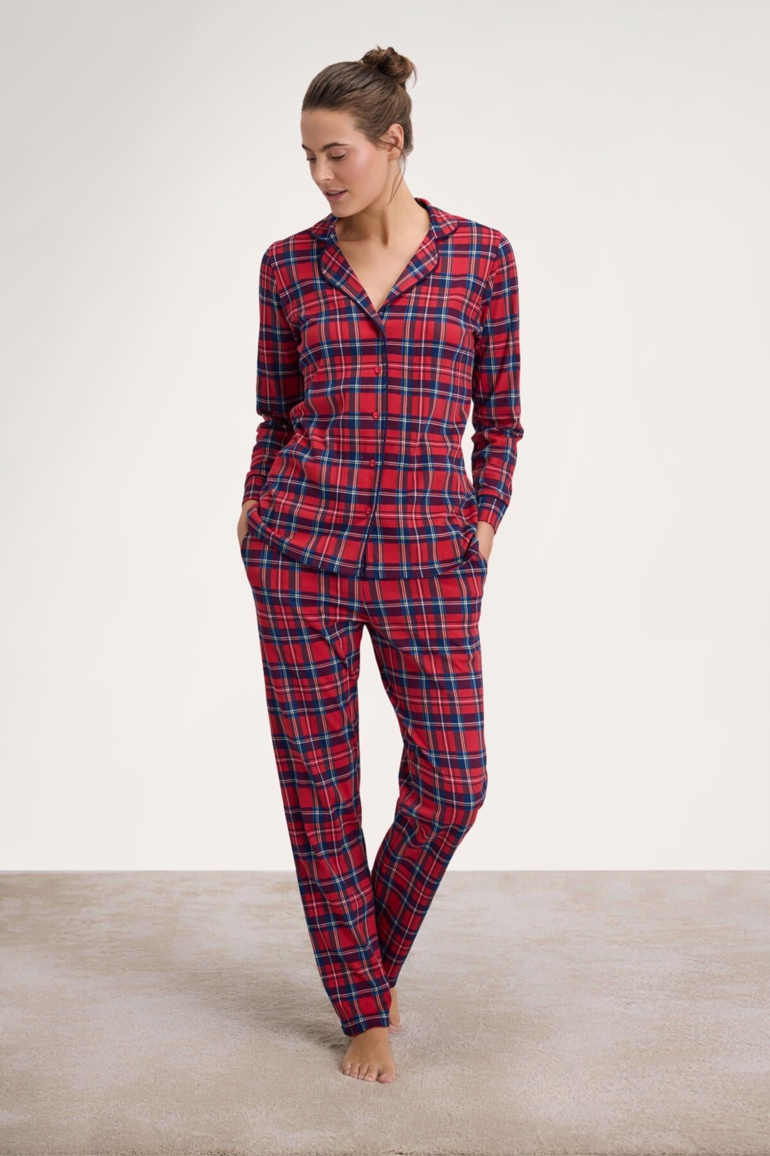 Bordo Kadın Uzun Kol Gömlek ve Pantolon Pijama Takım