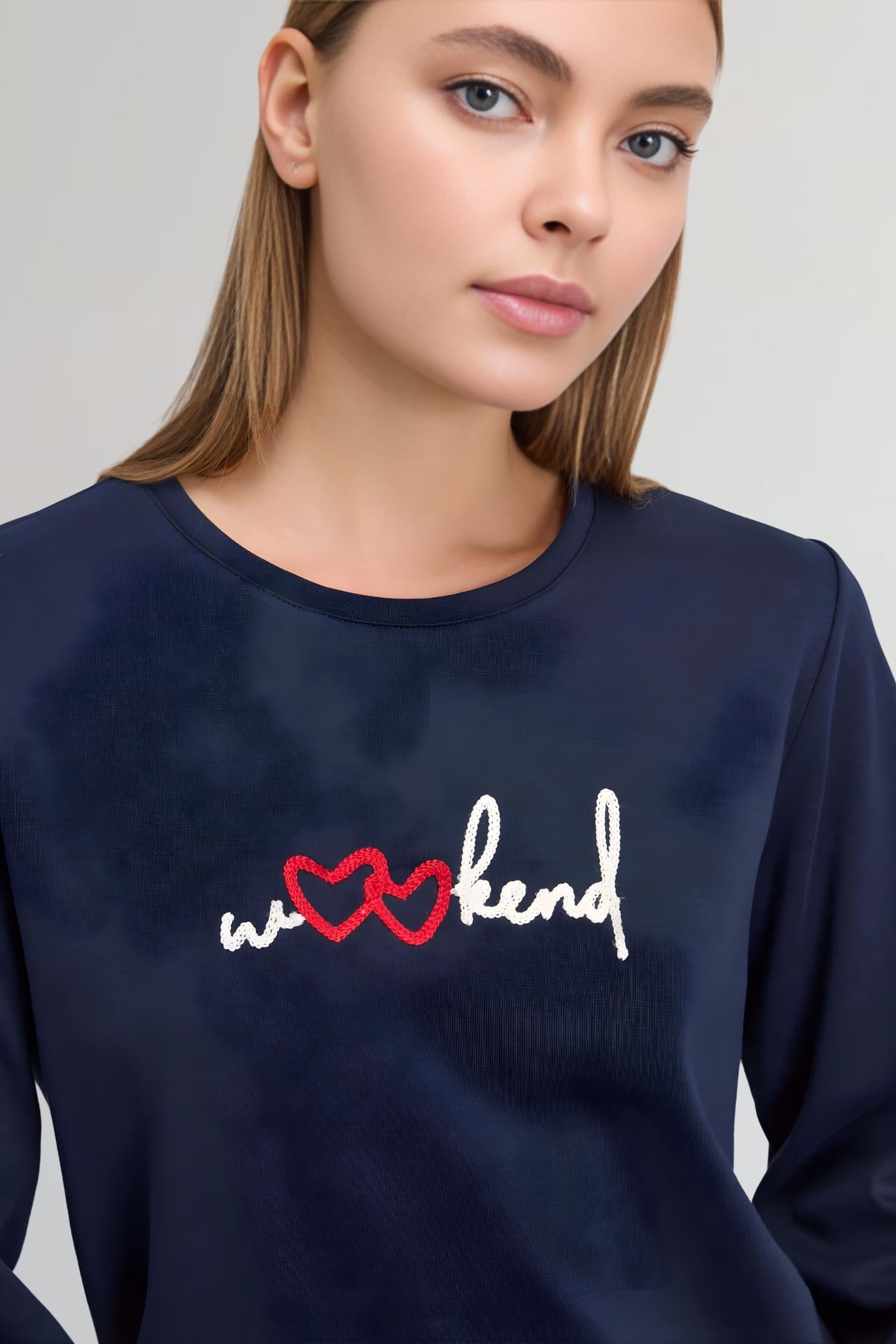 Lacivert Uzun Kol Sweatshirt ve Pantolon Pijama Takım