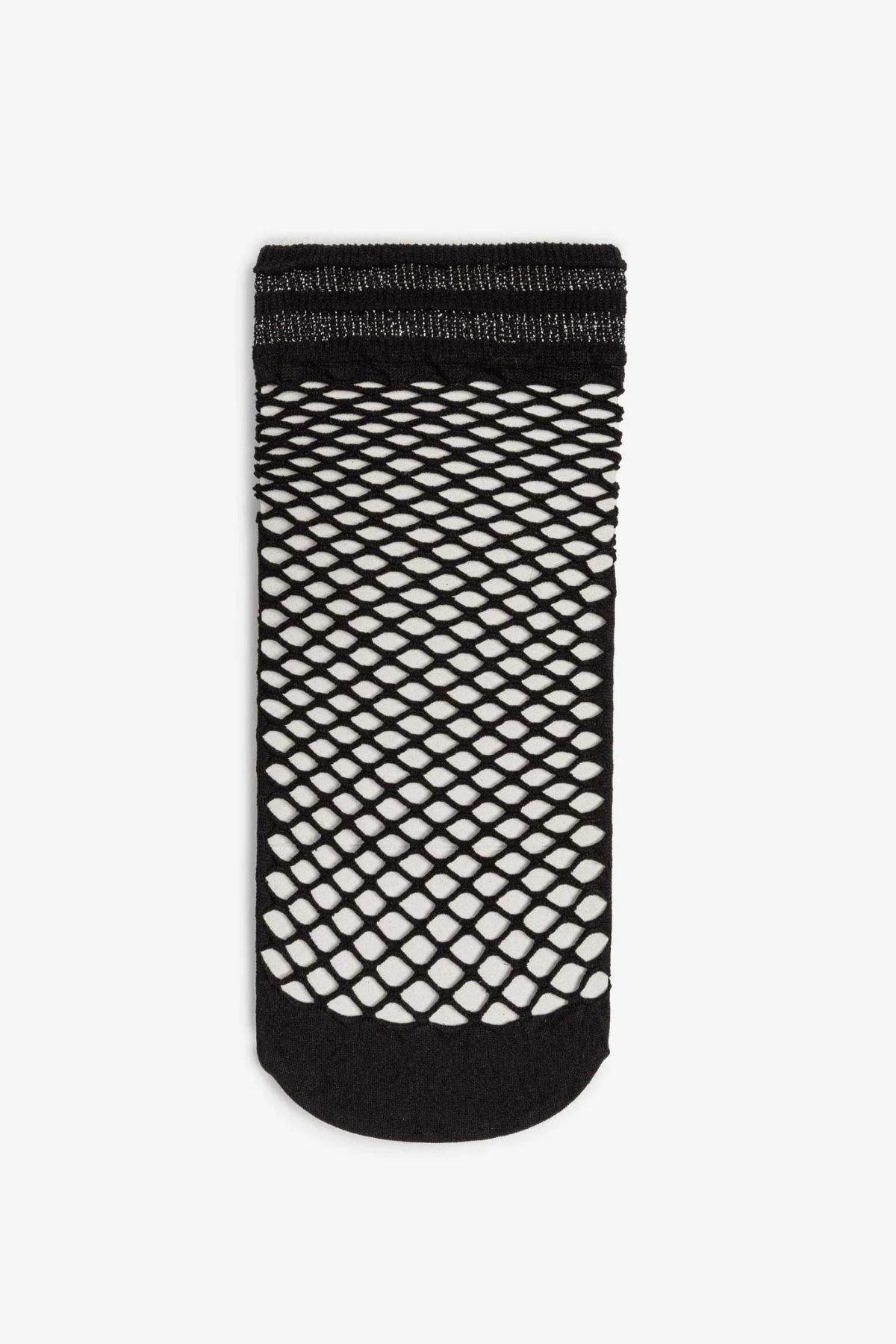 Siyah Simli File Fishnet Soket Çorap