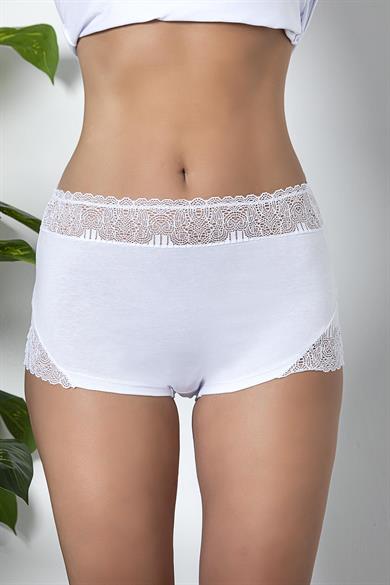 Beyaz Pamuklu Dantel Detaylı Kadın Boxer