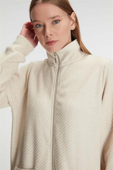 Ten Rengi Fermuarlı Uzun Kol Sweatshirt Pantolon Pijama Takımı