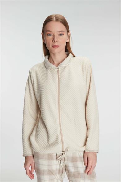 Ten Rengi Fermuarlı Uzun Kol Sweatshirt Pantolon Pijama Takımı
