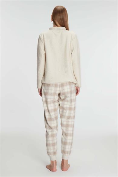 Ten Rengi Fermuarlı Uzun Kol Sweatshirt Pantolon Pijama Takımı