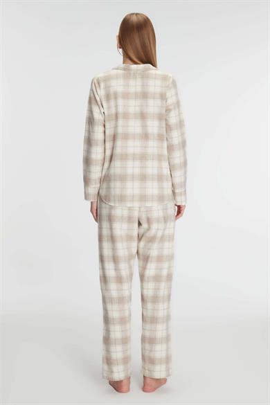 Ten Rengi Pamuklu Uzun Kol Gömlek Pantolon Pijama Takımı