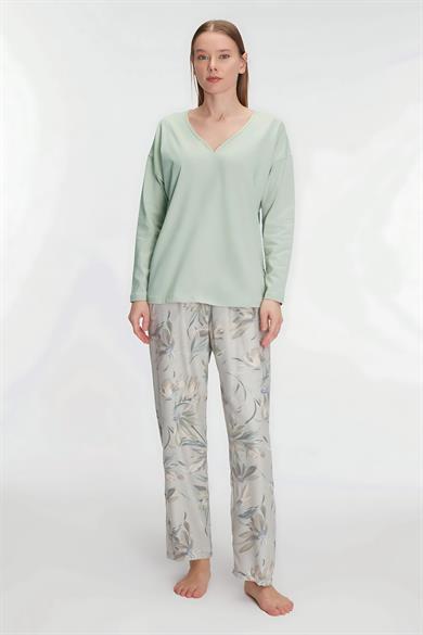 Anıl 11221 Kadın Uzun Kol V Yaka Pijama Takımı