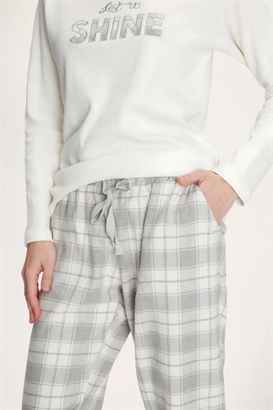 Gri Uzun Kol Pamuklu Kışlık Pijama Takımı