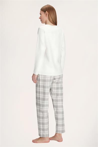 Gri Uzun Kol Pamuklu Kışlık Pijama Takımı