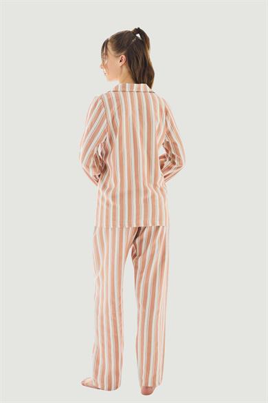 Koyu Ten Viskon Çizgili Pijama Takımı