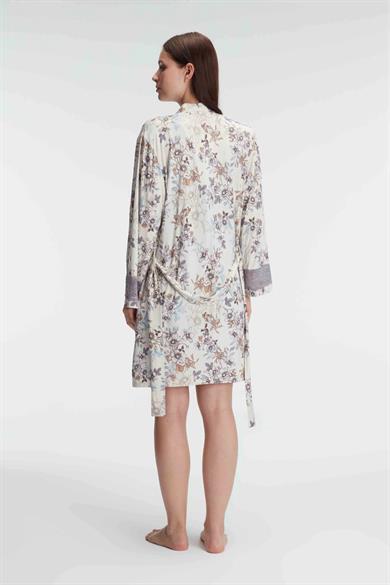 Gri Yazlık Dantel Detaylı Gecelik Sabahlık Takım