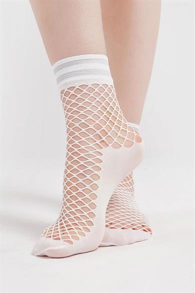 Beyaz Simli File Fishnet Soket Çorap
