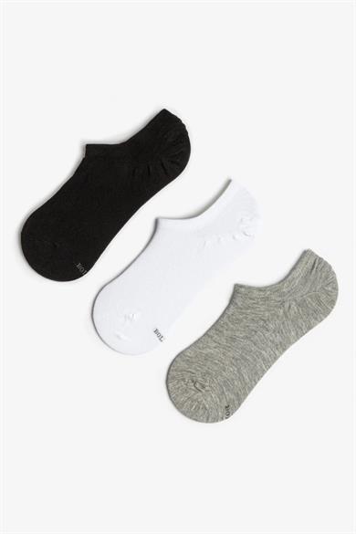 Beyaz-Siyah-Gri 3 Çift Premium Pamuklu Sneaker Çorap