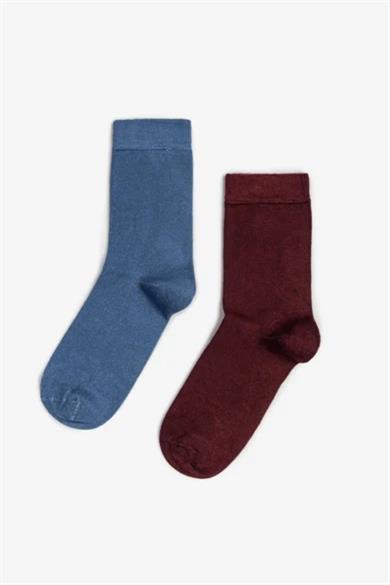 Bordo-İndigo 2 Çift Bambu Soket Çorap