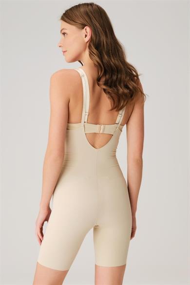 Kadın Mikro Kumaş Dikişsiz Ağı Açık Kısa Paçalı Body Korse