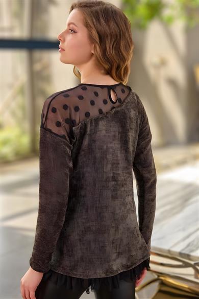 Yeşil/Siyah Tül Detaylı Sweatshirt ve Deri Görünümlü Tayt Takım