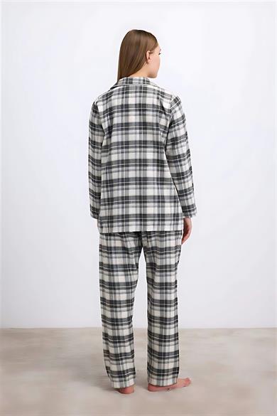 Antrasit Pamuklu Uzun Kol Gömlek ve Pantolon Pijama Takım