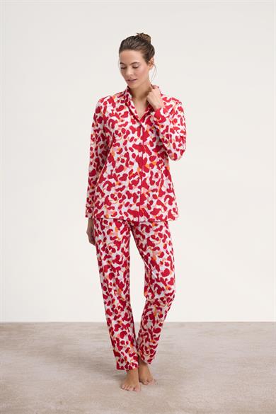 Kırmızı Kadın Uzun Kol Gömlek ve Pantolon Pijama Takım
