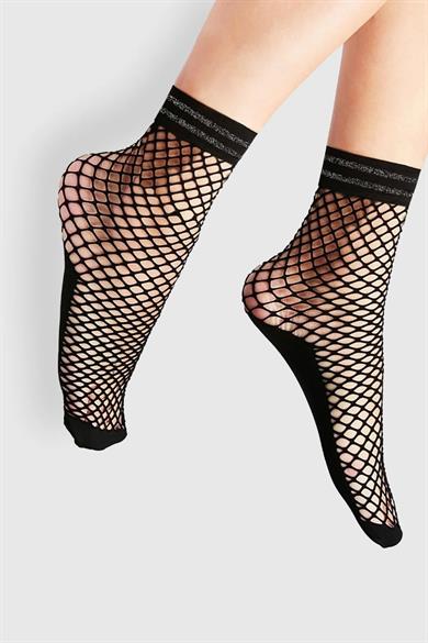 Siyah Simli File Fishnet Soket Çorap