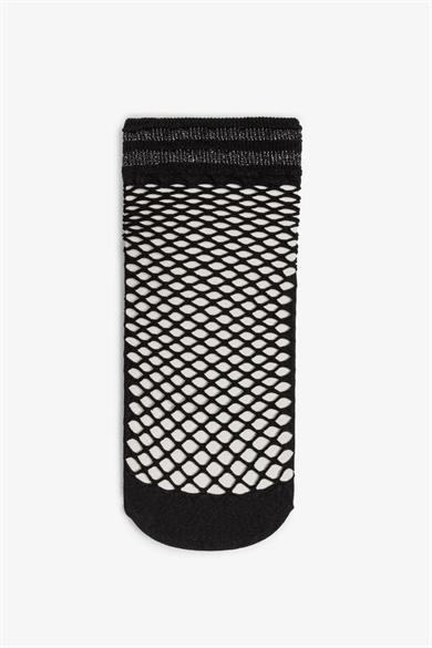 Siyah Simli File Fishnet Soket Çorap