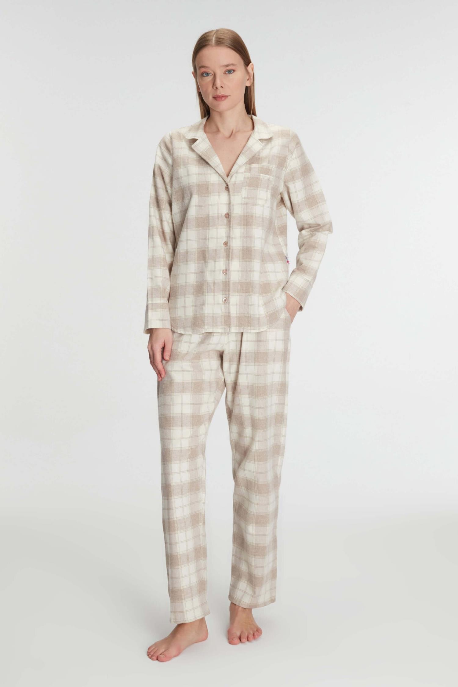 Anıl 11212 Kadın Pamuklu Uzun Kol Gömlek Pantolon Pijama Takımı