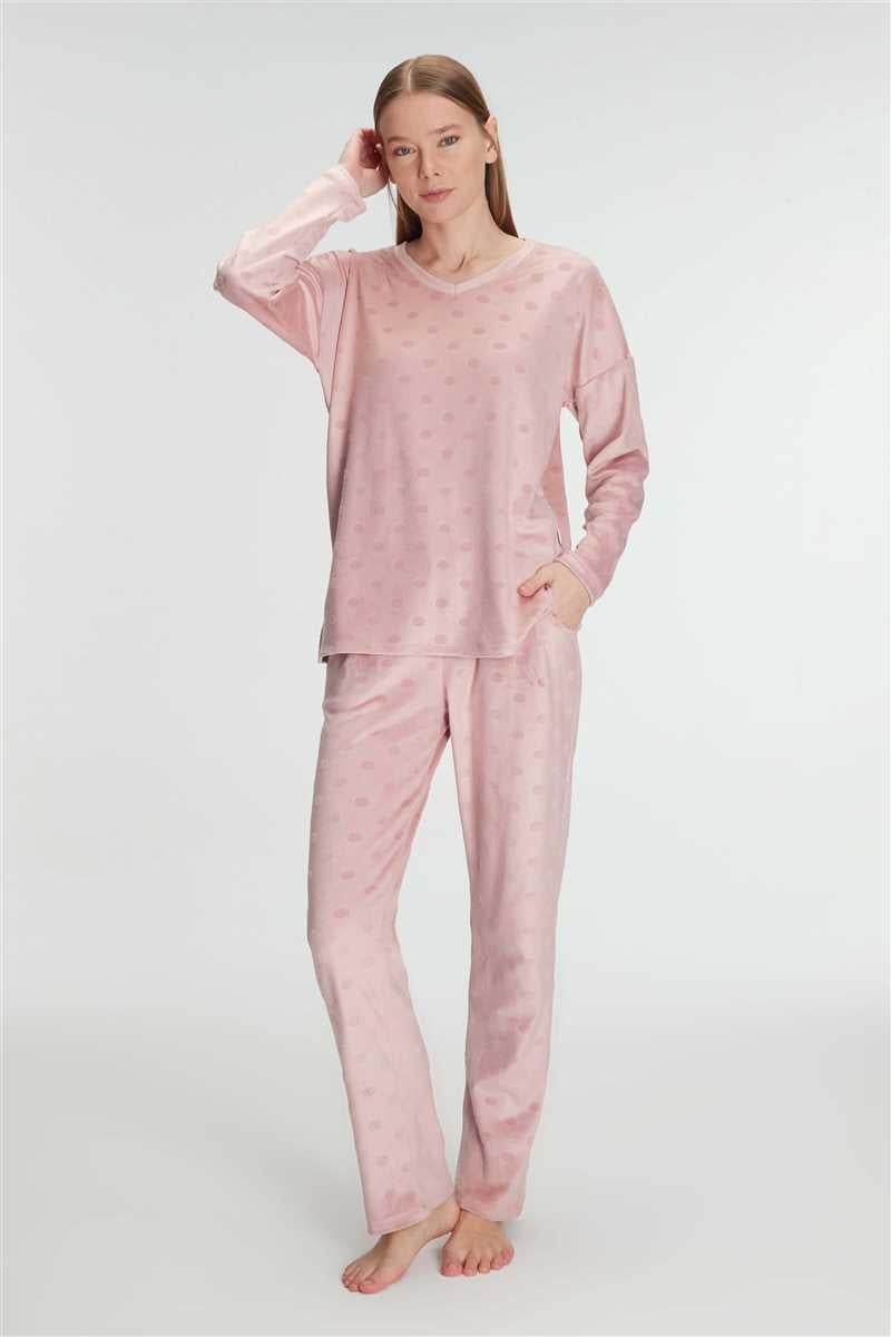 Anıl 11281 Kadın Uzun Kol V Yaka Sweatshirt ve Pantolon Takım Pijama Takımı