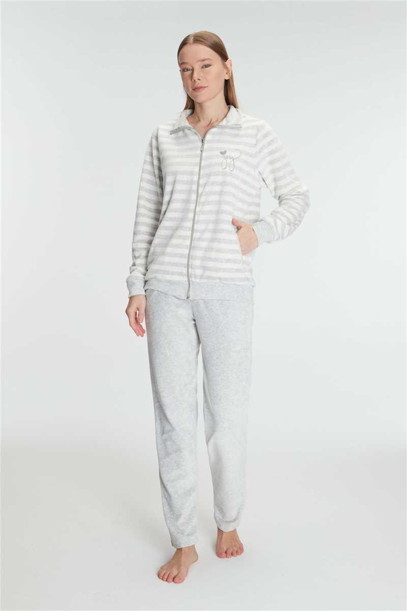 Anıl 11326 Kadın Pamuklu Uzun Kollu Fermuarlı Sweatshirt ve Pantolon Takım Pijama Takımı