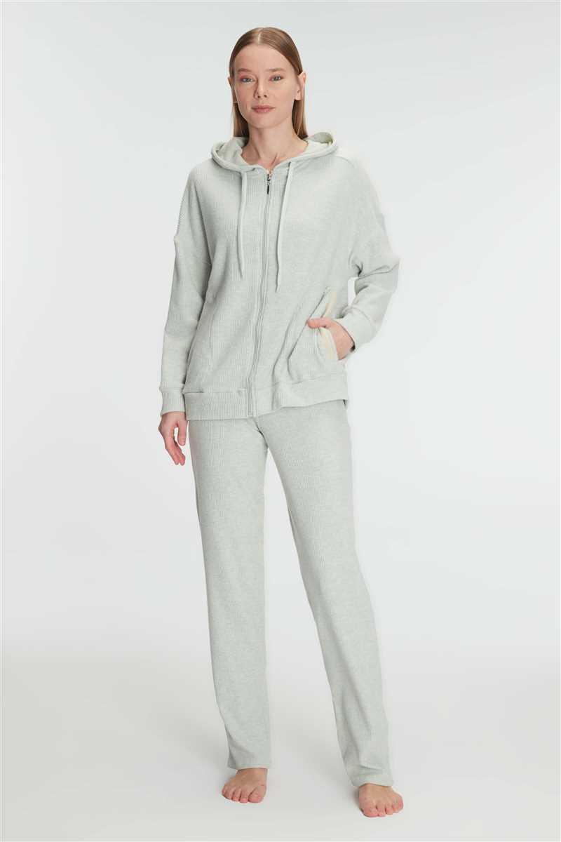Anıl 11333 Kadın Pamuklu Homesuit Kapüşonlu Fermuarlı Ev Giyim Pijama Takımı