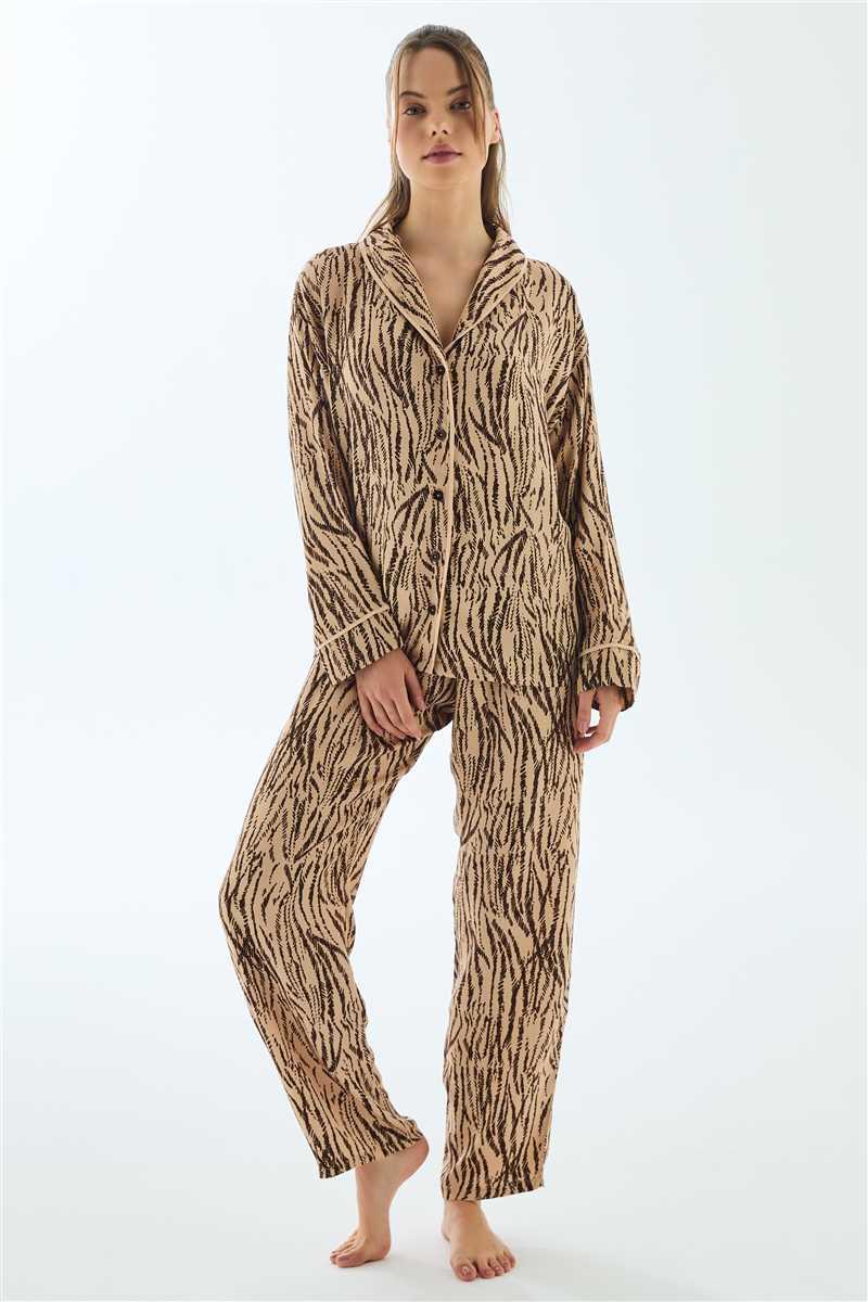 Anıl 11500 Uzun Kol Gömlek ve Pantolon Viskon Pijama Takımı