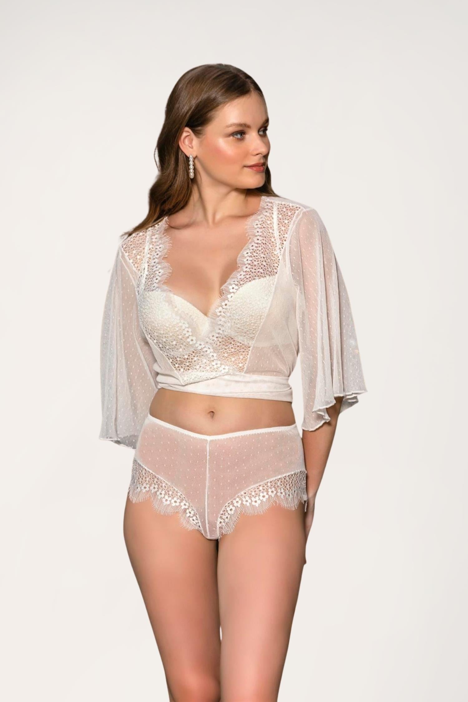 Transparan Bolero, Sütyen Ve Boxer Takım Ekru (Mgp31433)