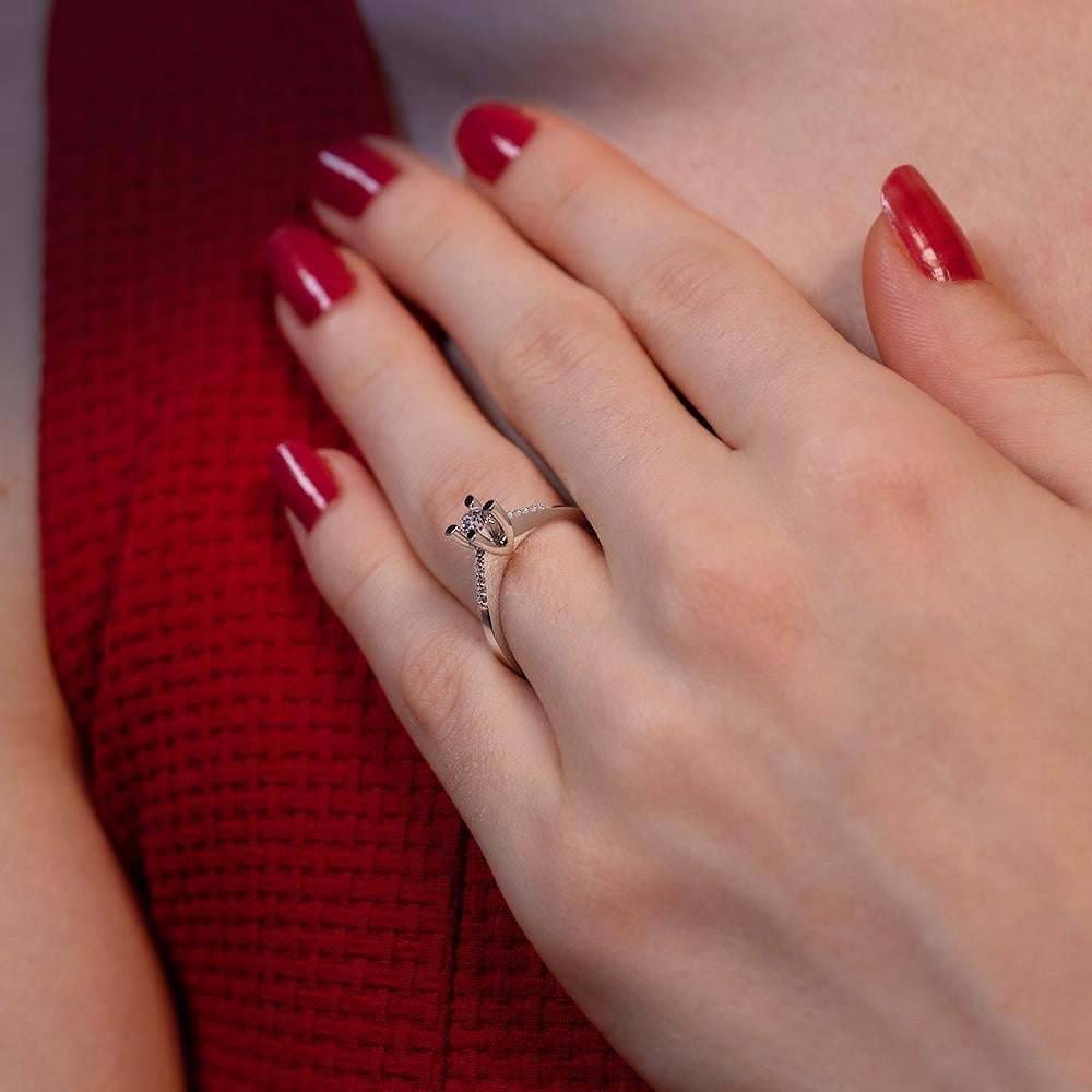  G Renk Toplam 0.27 Karat Pırlanta Kolu Taşlı Tektaş Yüzük - IDL Sertifikalı