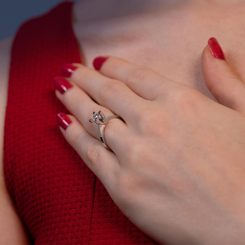  G Renk Toplam 0.52 Karat Pırlanta Kolu Taşlı Tektaş Yüzük - IDL Sertifikalı