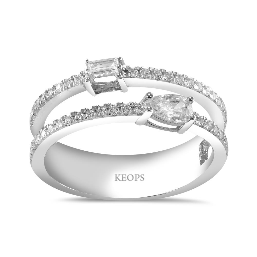 0.53 Karat F Renk Damla Baget Çift Kollu Yüzük - IDL Sertifikalı